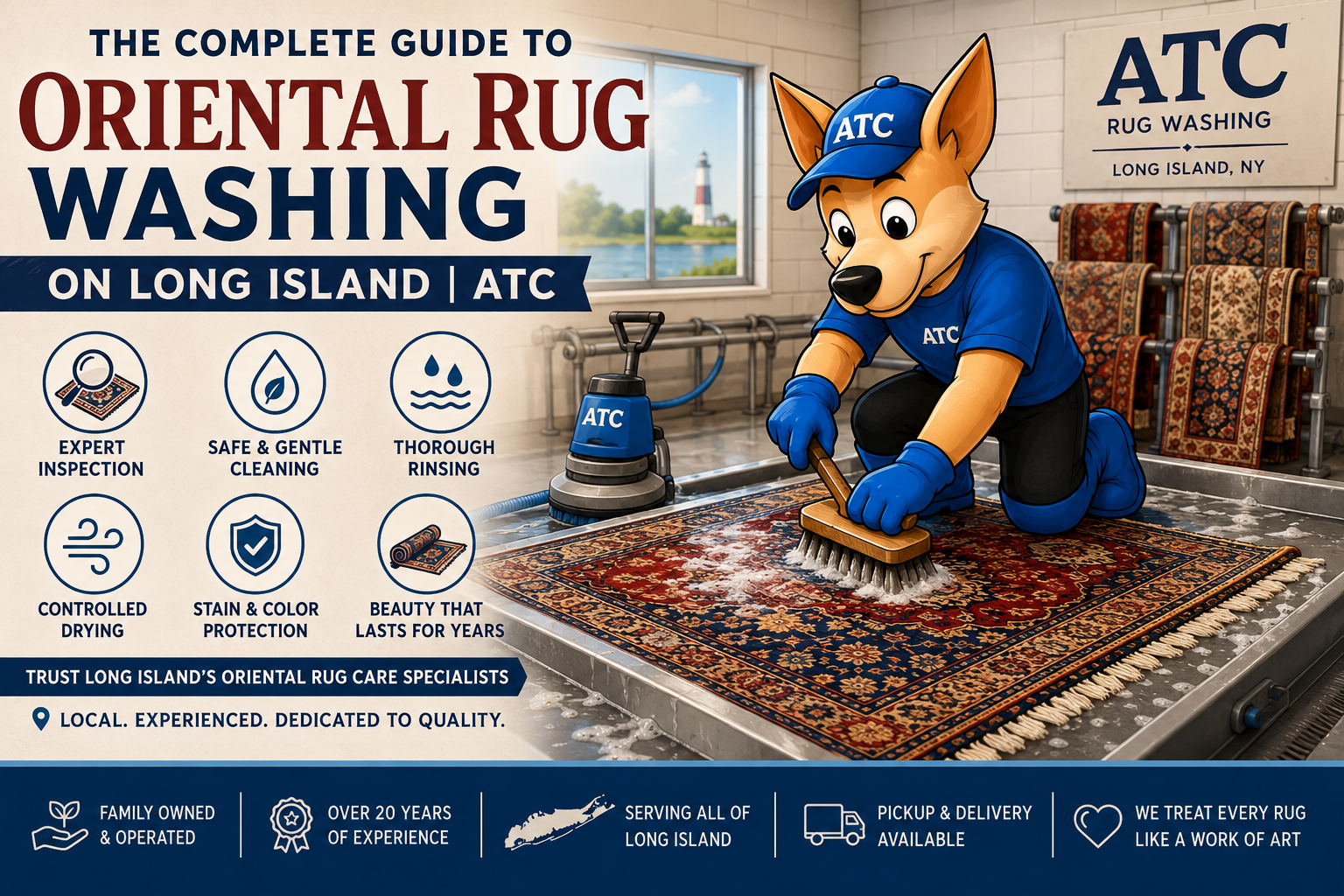 Professional Oriental rug washing at ATC Rug Washing on Long Island, showing expert hand cleaning, deep washing, and safe care for fine Persian and Oriental rugs.